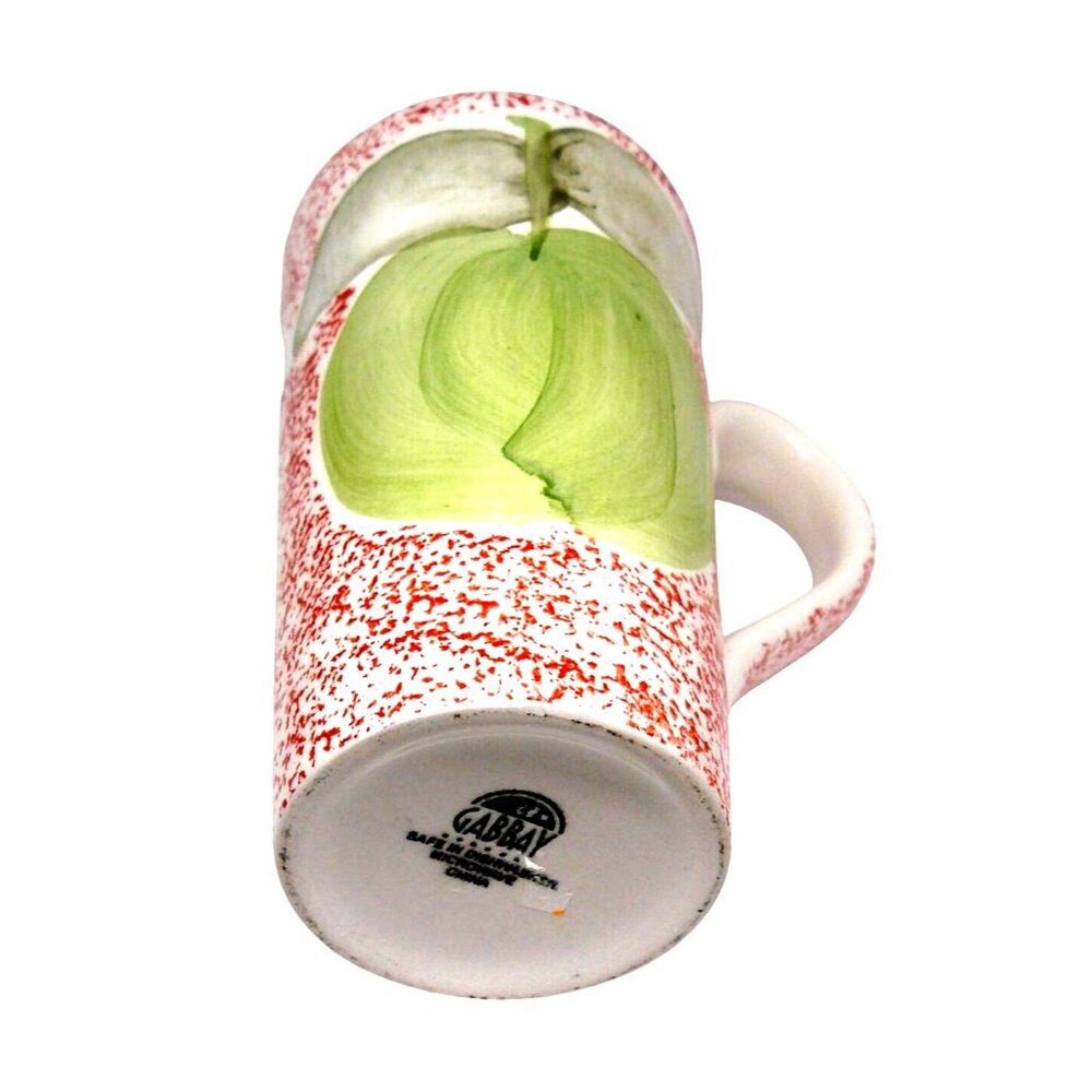 Tall Ceramic Mug Hand-painted Apple Design & Red Speckle Pattern By Gabbay 15 oz - Picture 6 of 6